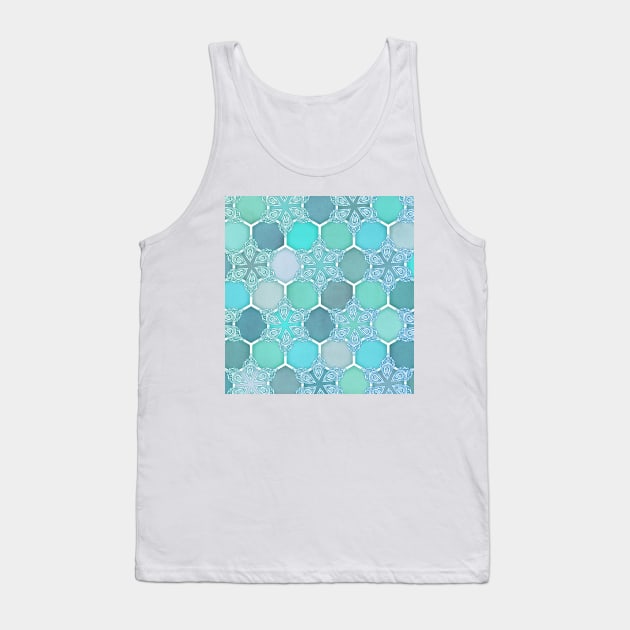 Frozen Mint Honeycomb - Doodle Hexagon Pattern Tank Top by micklyn